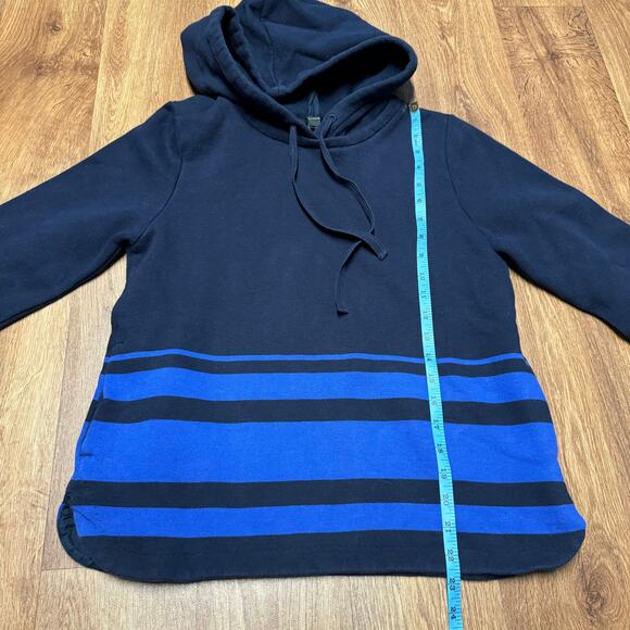 J.Crew Women Navy Blue Striped Sweatshirt Hoodie Pockets Size Small Cotton Blend - Picture 9 of 9